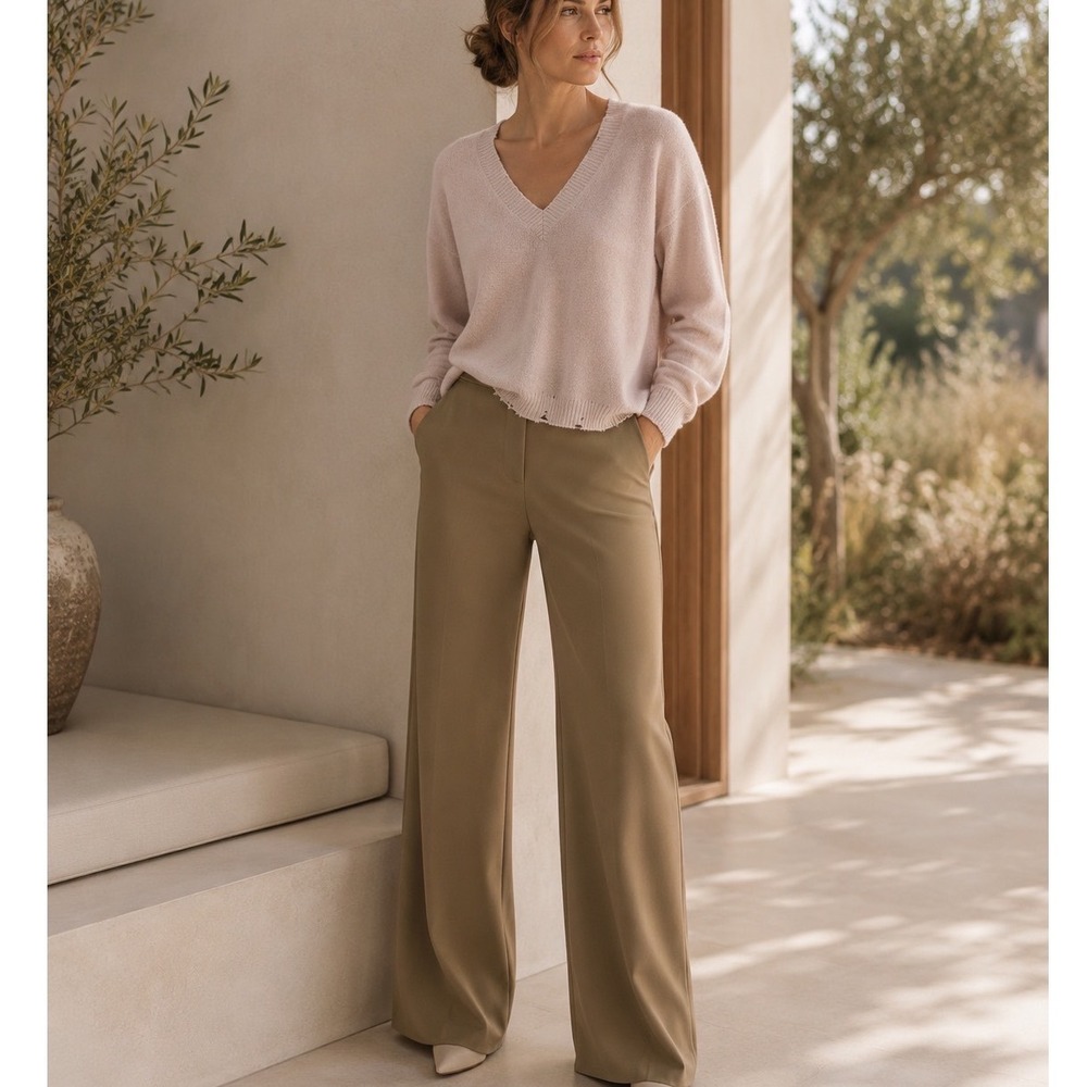 St. John Ava Pant Womens‎ 2 Tan Stretch Italian Viscose Trousers $895 Retail